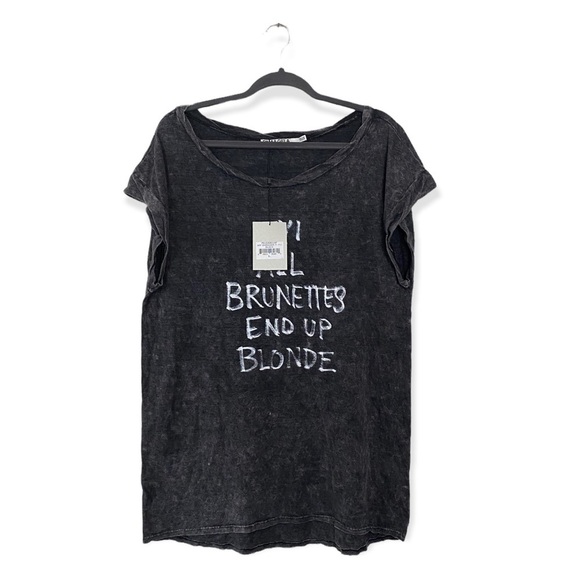 Pam & Gela Distressed Gray Graphic T Shirt Oversized Off Shoulder Tee Large NWT - Picture 1 of 14
